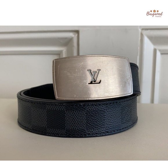 Authentic Louis Vuitton Black Damier Graphite Suntulle LV CUT Buckle Belt 85/34 - Picture 12 of 13